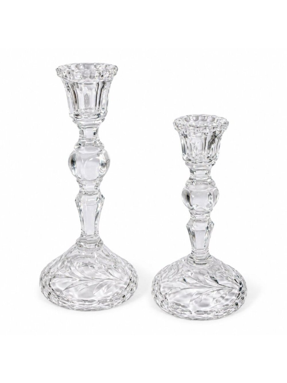 Candlestick Pair Cut Crystal Staggered Size Handcut Taper Candle Holder Rose Cut